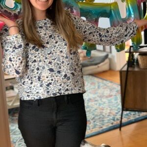 LOFT Blue and White Floral Printed Blouse